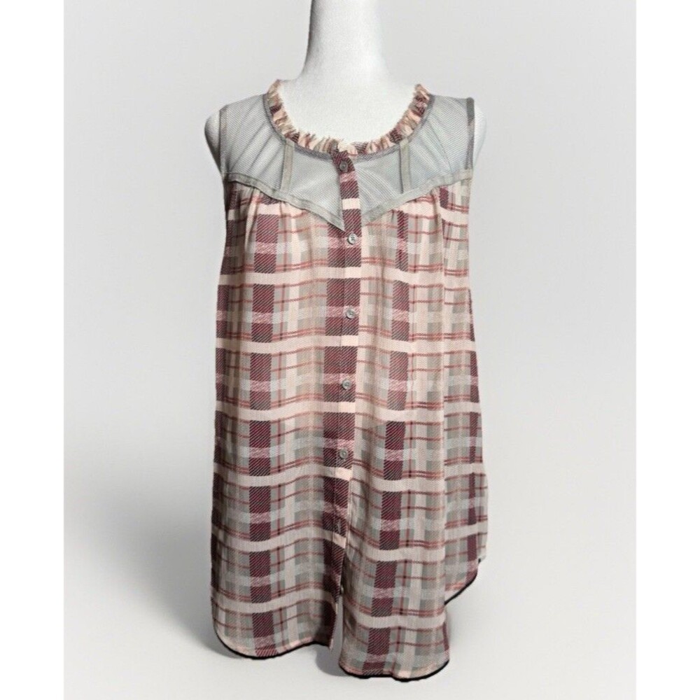 Princess Vera Wang Sleeveless Mesh Sheer Top Size XL Multicolor Plaid Polyester